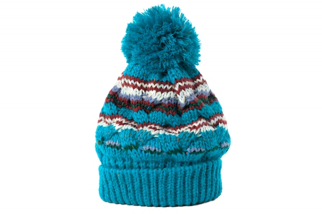 winter hat with ball on top, isolated