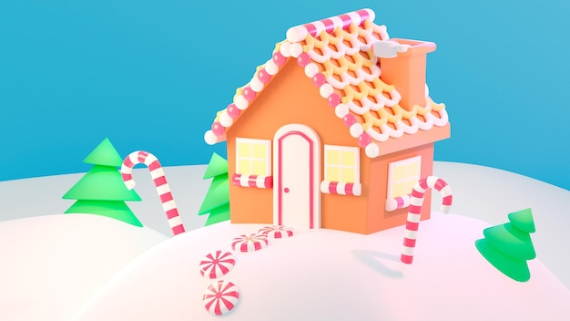 Free photo a winter landscape with a gingerbread house