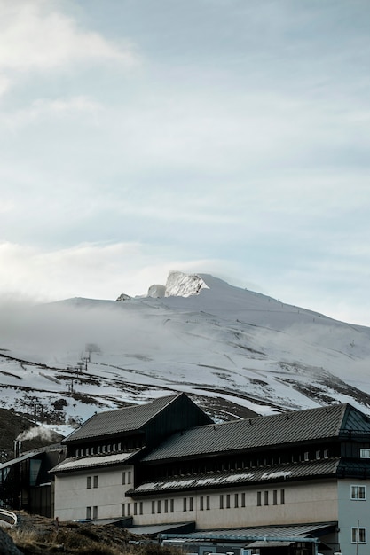 Free photo winter landscape with guest house