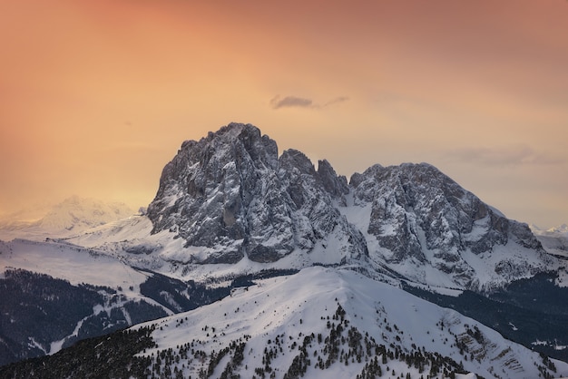 Winter sunset in the mountains