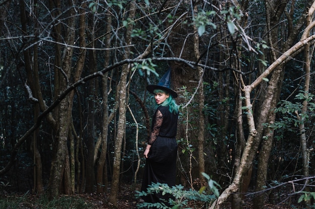 Free Photo witch in dark wood