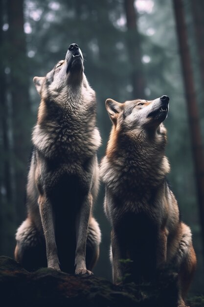 Wolf pack in natural environment