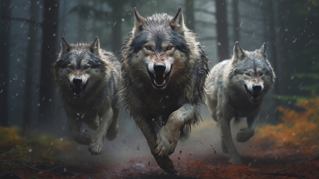 Wolf pack in natural environment