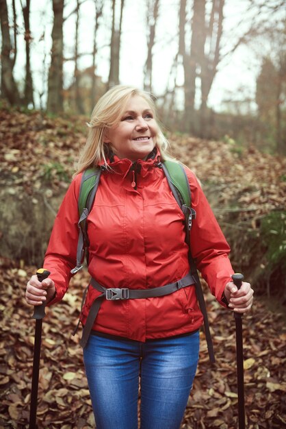 Woman admiring views in the forest