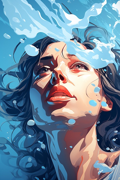 Woman anime character underwater