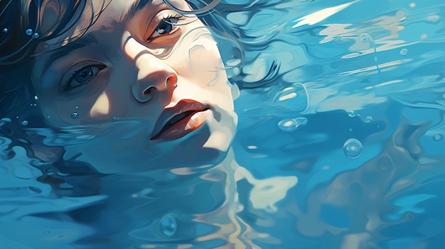 Woman anime character underwater