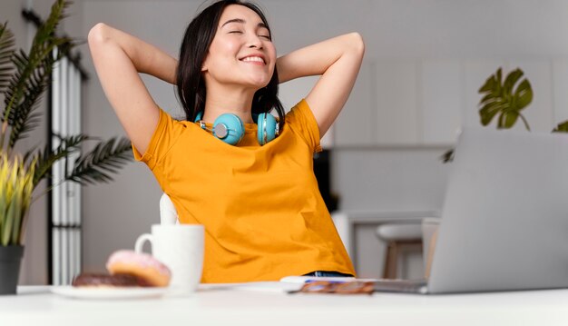 Woman attending online class