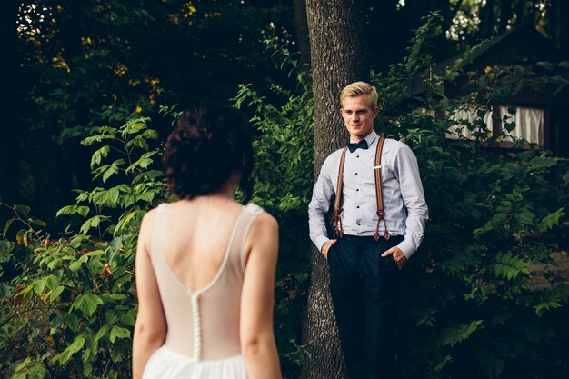 Woman back looking her husband