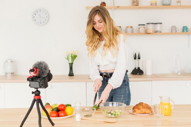 Woman blogger cooking