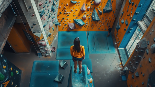 Free photo woman in a bouldering gym