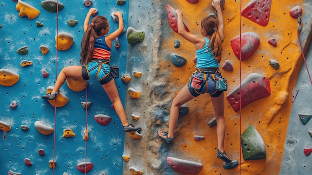 Free photo woman in a bouldering gym