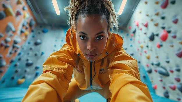 Free Photo woman in a bouldering gym