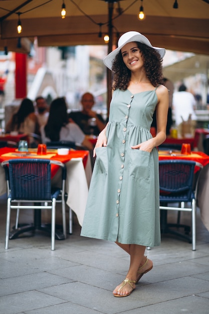 Woman by restaurant in Venice