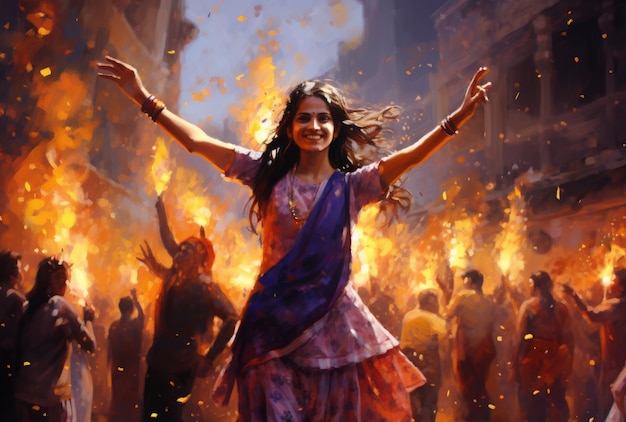 Free photo woman celebrating lohri punjabi folk festival