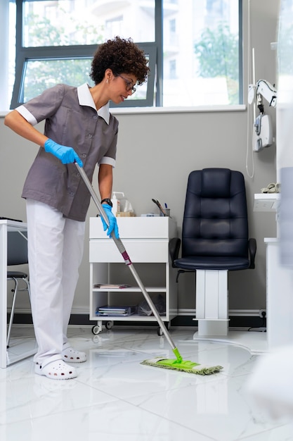 Free Photo woman cleaning ophthalmologist's office