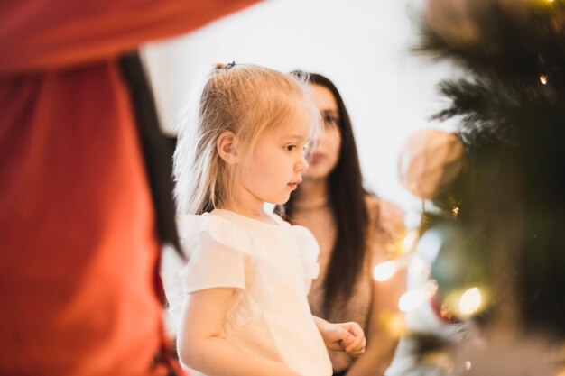 Woman and daughter at christmas