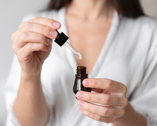 Woman doing a beauty self care treatment