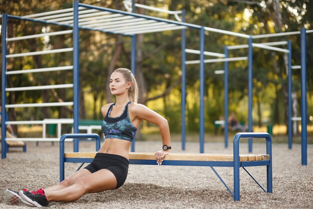 Woman doing dips workout