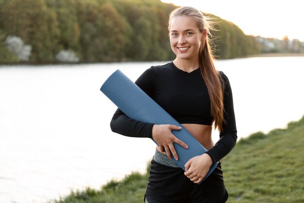 Woman doing her workout outdoors alone