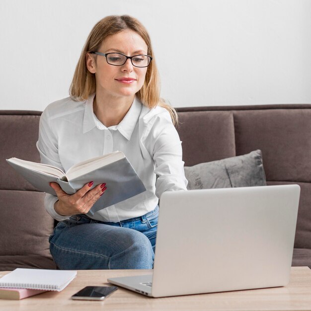 Woman doing an online class