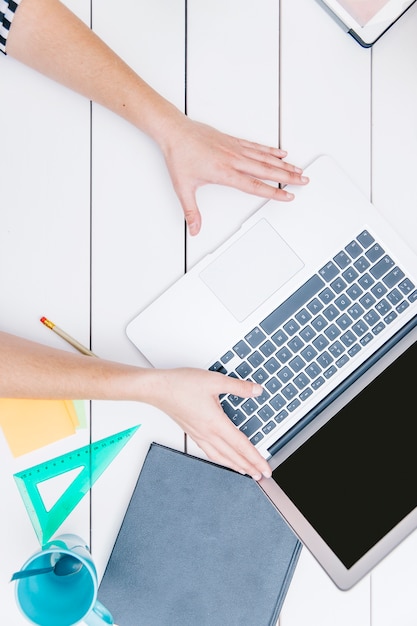 Woman doing presentation with laptop