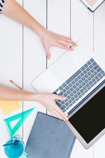 Woman doing presentation with laptop