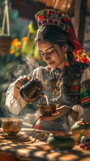 Free photo woman drinking healthy tea