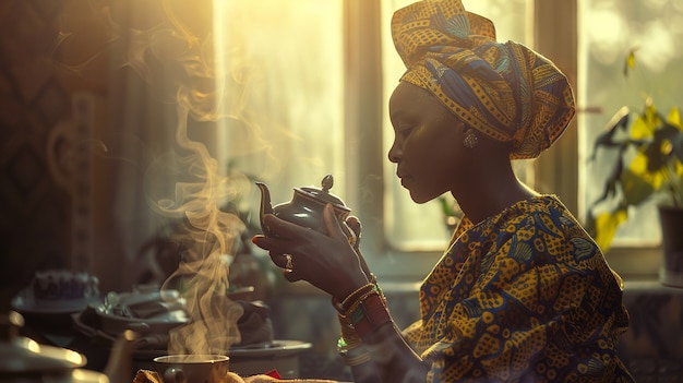 Free photo woman drinking healthy tea