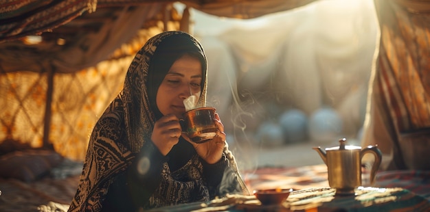 Woman drinking healthy tea