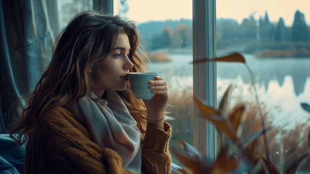 Free photo woman drinking healthy tea