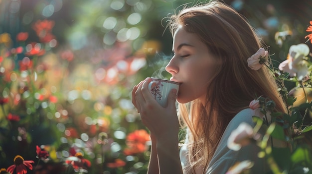 Free photo woman drinking healthy tea