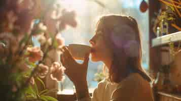 Free photo woman drinking healthy tea