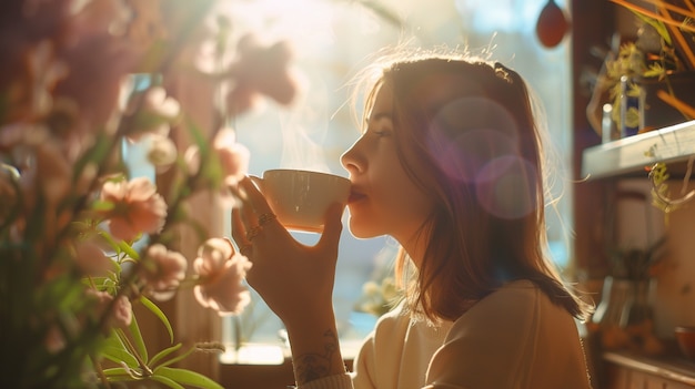 Woman drinking healthy tea