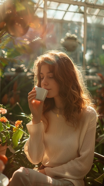 Free Photo woman drinking healthy tea