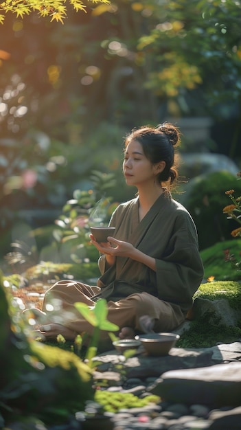 Free Photo woman drinking healthy tea