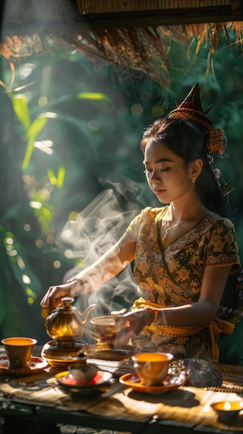 Free photo woman drinking healthy tea