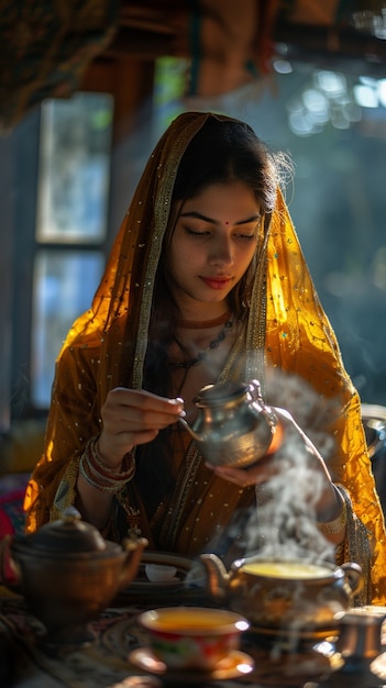 Free photo woman drinking healthy tea