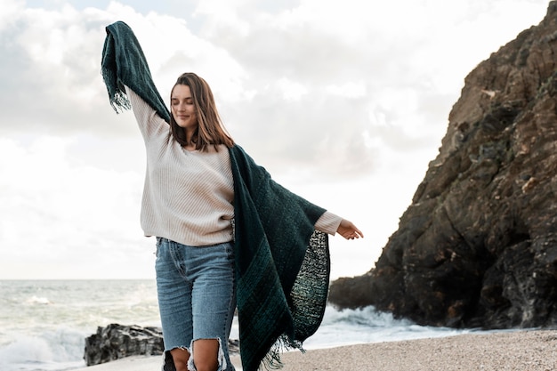 Woman enjoying a beach trip