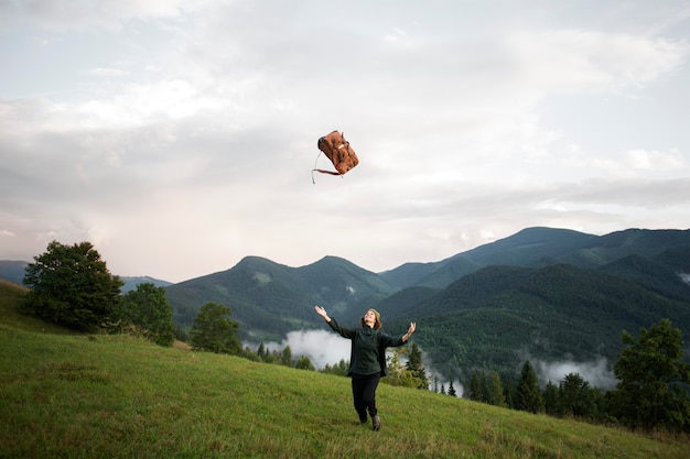 Woman enjoying the beautiful rural surroundings