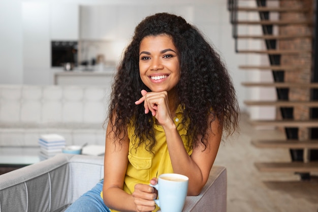 Woman enjoying a cup of coffee