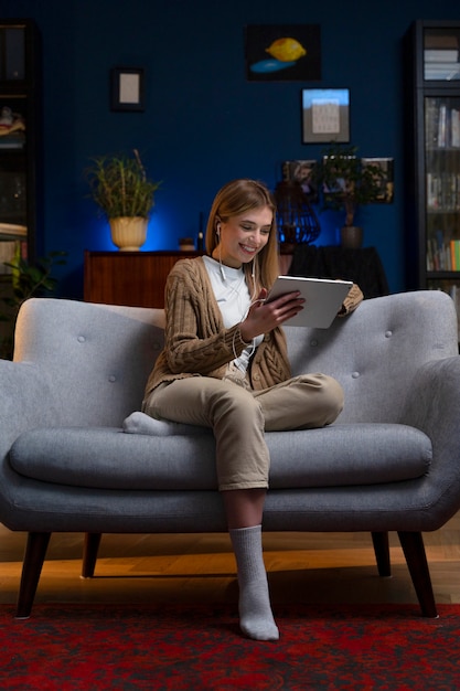 Woman enjoying movie night