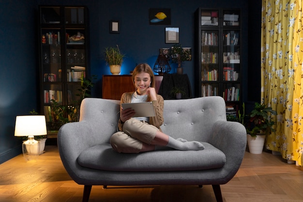 Woman enjoying movie night