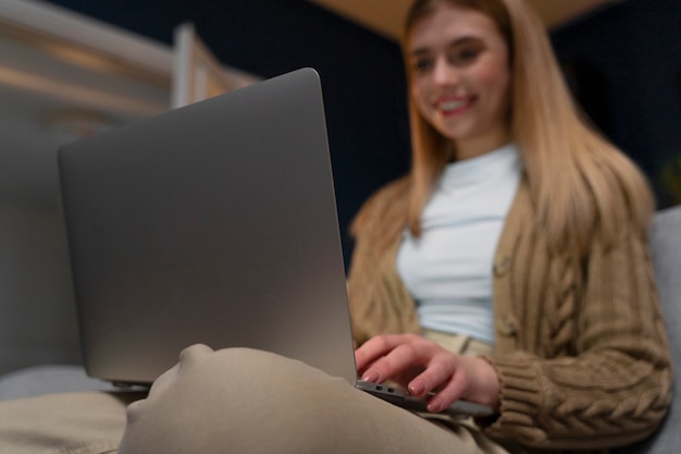 Woman enjoying movie night