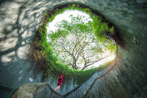 Free photo a woman at fort canning park