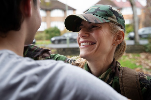 Woman getting back home to her son