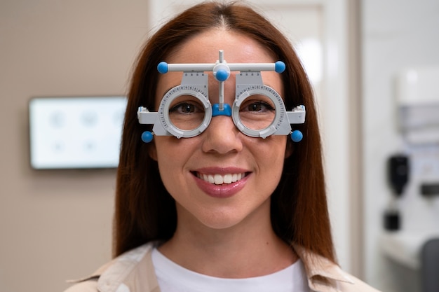 Free Photo woman getting an eye exam at the ophthalmologist office