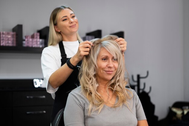 Woman getting her hair done at the beauty salon