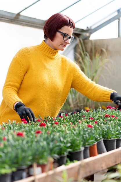 Woman growing plants