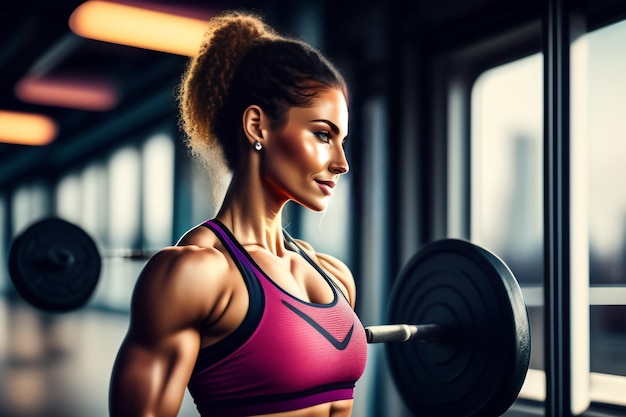 A woman in a gym with a barbell in her hand