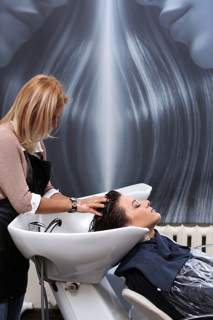 Woman on hairdresser salon